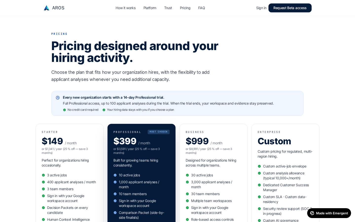 Pricing table (v1.1)